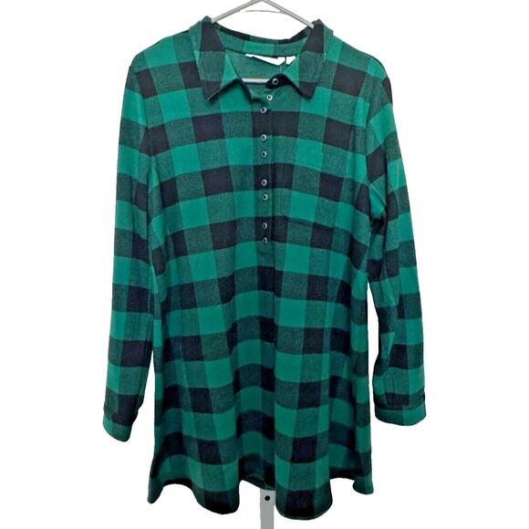 NWT Soft Surroundings Mad About Plaid Tunic Size L Green Black Buffalo Flannel - Picture 1 of 9